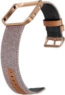 ihillon canvas fabric genuine leather replacement band with 💪 metal frame - compatible with fitbit blaze for men and women logo