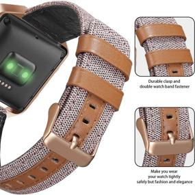 img 2 attached to iHillon Canvas Fabric Genuine Leather Replacement Band with 💪 Metal Frame - Compatible with Fitbit Blaze for Men and Women