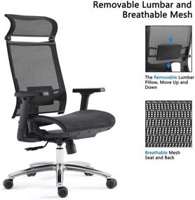 img 3 attached to 🪑 BILKOH Ergonomic Office Chair: High Back Mesh Seat with Adjustable Lumbar Support, Breathable Headrest & 3D Armrest - Reclining Task Chair for Height and Comfortable Computer Work