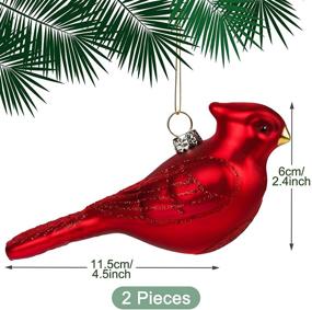 img 3 attached to 🎄 ELCOHO 2-Pack Christmas Tree Ornaments, Handcrafted Red Bird Glass Blown Ornaments - Northern Cardinal Design