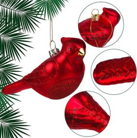 img 2 attached to 🎄 ELCOHO 2-Pack Christmas Tree Ornaments, Handcrafted Red Bird Glass Blown Ornaments - Northern Cardinal Design