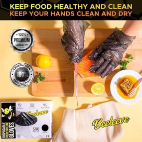 img 1 attached to 🧤 BEELEEVE [500-Box] Disposable Plastic Poly Gloves - Food Safe Handling, Kitchen, Cooking, Waterproof - Bulk Size and Color Options