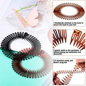 img 2 attached to 👩 Versatile Full Circular Stretch Comb Headband Hairband Holder for Women and Girls - 9 Pieces, 3 Colors (Black, Coffee, Tortoise Shell)