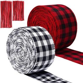 img 4 attached to 🎁 URATOT 2 Rolls Christmas Gingham Wired Edge Ribbons: Plaid Burlap Wrapping Ribbon + Twist Ties for Crafts, Christmas Floral Bows & Party Decorations - Ideal Craft Supplies