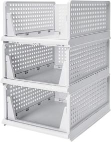 img 4 attached to 🗄️ Homde Stackable Closet Organizer 3-Pack (16.73 x 13.11 x 7.36 inches) - Clothes & Toy Storage Containers, Large Capacity Plastic T-Shirt Organizer, Collapsible Food Rack, White, Ideal for Wardrobe