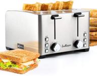 🍞 laukingdom stainless steel 4 slice wide slot toaster - 6 shade settings, defrost/cancel button, 1500w, silver логотип