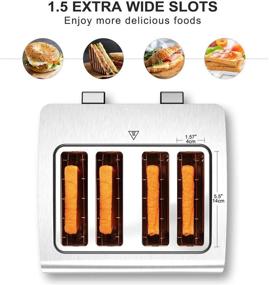 img 3 attached to 🍞 LauKingdom Stainless Steel 4 Slice Wide Slot Toaster - 6 Shade Settings, Defrost/Cancel Button, 1500W, Silver