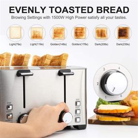 img 2 attached to 🍞 LauKingdom Stainless Steel 4 Slice Wide Slot Toaster - 6 Shade Settings, Defrost/Cancel Button, 1500W, Silver