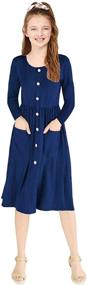 img 3 attached to KYMIDY Sleeve Button Casual Pleated Girls' Clothing for Dresses