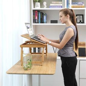img 1 attached to 📚 Multi-Functional Bamboo Notebook Table: Foldable Laptop Desk, Dorm Desk, Bed Tray and More with Tilting Top Angles & Drawer