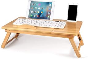 img 4 attached to 📚 Multi-Functional Bamboo Notebook Table: Foldable Laptop Desk, Dorm Desk, Bed Tray and More with Tilting Top Angles & Drawer