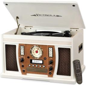 img 1 attached to 🎵 Victrola Aviator 8-in-1 Bluetooth Record Player and Multimedia Center - White, 3-Speed Turntable, Vinyl to MP3, Wireless Music Streaming