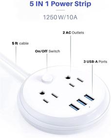 img 3 attached to 💡 Compact USB Desktop Power Strip by KOOSLA - 2 Outlets, 3 USB Ports, Flat Plug, Non-Surge Protection Nightstand Power Station for Travel, Cruise Ship, Home, Dorm Room - Essential Desk Accessories