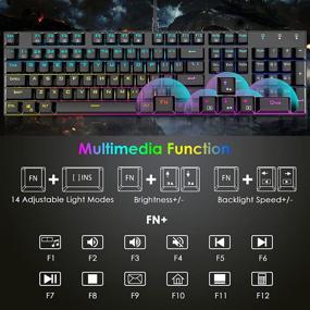 img 1 attached to 🎮 E T Механическая игровая клавиатура: Полноразмерная RGB-подсветка 104 клавиши с алюминиевой основой - идеально подходит для геймеров на ПК и пользователей ноутбуков
