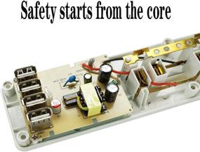 img 3 attached to 💡 Белая полоска с защитой от скачков напряжения с 3 розетками, 4 портами USB (5V/2.4A), кнопкой включения/выключения, 5.9-футовым удлинителем, сертификацией FCC - идеально подходит для iPhone, iPad, планшетов, компьютеров, домашнего офиса, поездок.