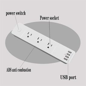 img 4 attached to 💡 Белая полоска с защитой от скачков напряжения с 3 розетками, 4 портами USB (5V/2.4A), кнопкой включения/выключения, 5.9-футовым удлинителем, сертификацией FCC - идеально подходит для iPhone, iPad, планшетов, компьютеров, домашнего офиса, поездок.