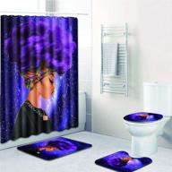 🌌 evermarket colorful printed toilet pad cover bath mat shower curtain set for bathroom decor, 4-piece set - 1 shower curtain & 3 toilet mat with lid cover (african woman purple hair galaxy) logo