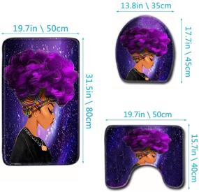 img 1 attached to 🌌 EVERMARKET Colorful Printed Toilet Pad Cover Bath Mat Shower Curtain Set for Bathroom Decor, 4-Piece Set - 1 Shower Curtain & 3 Toilet Mat with Lid Cover (African Woman Purple Hair Galaxy)