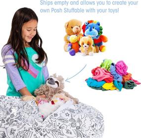 img 4 attached to 🐻 Posh Stuffable Kids Stuffed Animal Storage Bean Bag Chair Cover - Fun Creatures Coloring Fabric | Large 38", Children's Toy Organizer