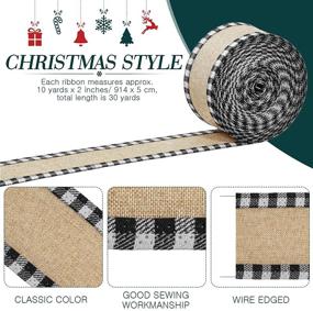 img 2 attached to 🎄 Versatile 30 Yard x 2 Inch Christmas Wired Edge Ribbon: Buffalo Plaid, Burlap, Craft, and Wrapping Ribbon for Christmas Wedding Bow Craft Making – Black and White