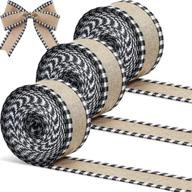 🎄 versatile 30 yard x 2 inch christmas wired edge ribbon: buffalo plaid, burlap, craft, and wrapping ribbon for christmas wedding bow craft making – black and white logo