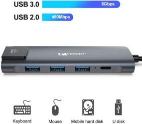 img 1 attached to 💻 5-in-1 USB-C Hub: Multiport Adapter with Gigabit Ethernet, USB 3.0 Hub, 100W Power Delivery - Ideal for MacBook Pro and USB-C Devices