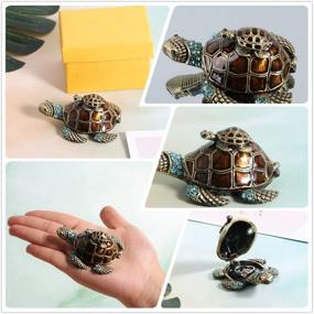 img 1 attached to 💎 Waltz&Turtle Trinket Jewelry Box with Glittering Light Green Crystals, Hinged Hand-painted Figurine Collectible Ring Holder