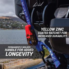 img 1 attached to 🚤 Premium Transom Tie Down Straps for Boat, Jetski & PWC Trailer - NZ Made, 2,400lbs Superior Break Strength, UV Treated, 1" x 2.5' Heavy Duty Ratchet Straps with Floating PVC S-Hooks (Pack of 2, Blue)