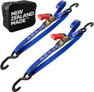 🚤 premium transom tie down straps for boat, jetski & pwc trailer - nz made, 2,400lbs superior break strength, uv treated, 1" x 2.5' heavy duty ratchet straps with floating pvc s-hooks (pack of 2, blue) логотип