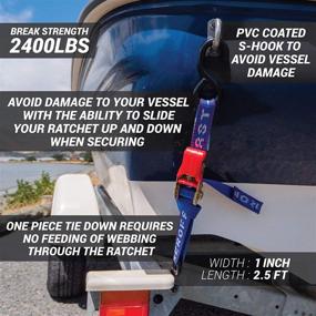 img 3 attached to 🚤 Premium Transom Tie Down Straps for Boat, Jetski & PWC Trailer - NZ Made, 2,400lbs Superior Break Strength, UV Treated, 1" x 2.5' Heavy Duty Ratchet Straps with Floating PVC S-Hooks (Pack of 2, Blue)