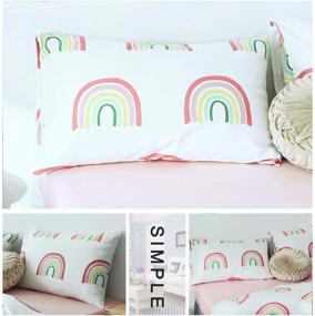 img 2 attached to FenDie Rainbow Pattern Cotton Pillow Cases - Set of 2 for Twin/Full/Queen Size Beds, Decorative Covers with Envelope Closure End - Ideal for Girls, Pink White Design