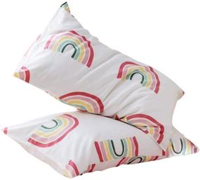 img 3 attached to FenDie Rainbow Pattern Cotton Pillow Cases - Set of 2 for Twin/Full/Queen Size Beds, Decorative Covers with Envelope Closure End - Ideal for Girls, Pink White Design