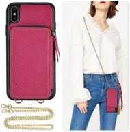 👜 zve crossbody wallet case for iphone x/xs - rose purple | credit card slot, chain wristlet, zipper leather cover logo