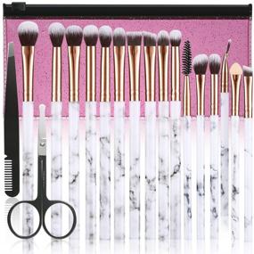 img 4 attached to DUAIU 16Pcs Premium Synthetic Eyeshadow Makeup Brushes Set with Marble Handle - Perfect for Eyebrow, Eyeliner, and Blending, Complete with Pink Cosmetic Bag & Tools