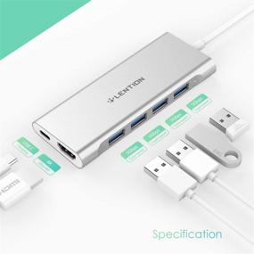 img 3 attached to 💻 LENTION 3.3FT USB C Мультипорт Хаб с 4K HDMI, 4 USB 3.0, Адаптер для зарядки Type C для MacBook Pro 13/15/16 от 2020-2016 гг., новых Mac Air/Surface, Chromebook и других устройств (CB-C35-1M, серебристый)