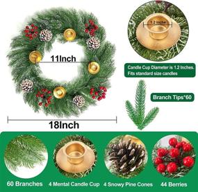 img 2 attached to 🎄 18 Inch Christmas Advent Wreath Decoration - TURNMEON Table Centerpiece with 4 Candle Holders, 60 Realistic Snowy Branches, 44 Red Berries, and 4 Snowy Pine Cones - Ideal for Christmas Home Decor