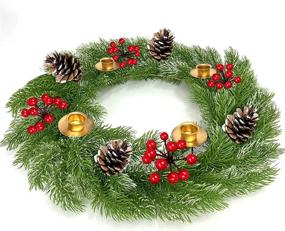 img 4 attached to 🎄 18 Inch Christmas Advent Wreath Decoration - TURNMEON Table Centerpiece with 4 Candle Holders, 60 Realistic Snowy Branches, 44 Red Berries, and 4 Snowy Pine Cones - Ideal for Christmas Home Decor