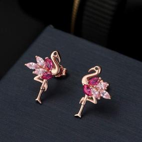 img 1 attached to 🌸 Pink Rose Flamingo-Shaped Sterling Silver Earrings with Pink CZ Studs - Ideal for Women, Teens, and Girls - Ginger Lyne