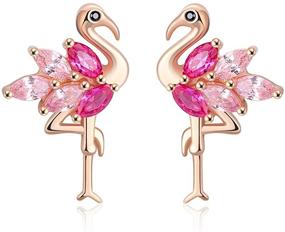 img 3 attached to 🌸 Pink Rose Flamingo-Shaped Sterling Silver Earrings with Pink CZ Studs - Ideal for Women, Teens, and Girls - Ginger Lyne