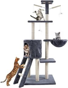 img 4 attached to 🐾 54.7-Inch Tall Earth-Friendly Cat Tree with Stable Base | Multi-Level Cat Tower Condo | Plush Perch & Toys | Climbing Stand with Sisal-Covered Scratching Post | Cat Furniture Playhouse for Kittens | Indoor Use