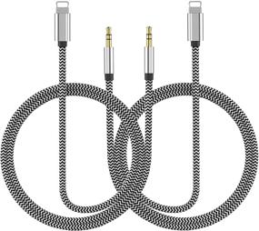 img 4 attached to 🎵 2-Pack Aux Cord for iPhone, Apple MFi Certified Nylon Braided Lightning to 3.5mm Aux Audio Cable for Car Stereo & Headphone Jack Adapter - Compatible with iPhone 11/XR/XS/X/8/8P/7/7P, Supports iOS 12