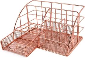 img 3 attached to 🌸 Mesh Desk Organizer with Drawer - Rose Gold Desktop Caddy for Office, Home, and Dorm - Cute Desk Accessories and Office Supplies Holder