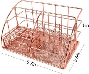 img 1 attached to 🌸 Mesh Desk Organizer with Drawer - Rose Gold Desktop Caddy for Office, Home, and Dorm - Cute Desk Accessories and Office Supplies Holder