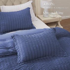 img 2 attached to 🌞 SunStyle Home 3 Piece Seersucker Duvet Cover Set for Women/Girls - Blue Microfiber Duvet Cover with Zipper Closure (Includes 1 King Duvet Cover & 2 Pillow Shams)