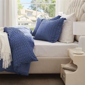 img 3 attached to 🌞 SunStyle Home 3 Piece Seersucker Duvet Cover Set for Women/Girls - Blue Microfiber Duvet Cover with Zipper Closure (Includes 1 King Duvet Cover & 2 Pillow Shams)