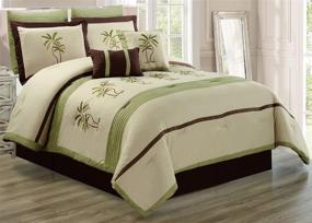 img 3 attached to 🌴 Full Size Luxury Comforter Set - 8 Piece Oversize Tropical Palm Tree Embroidered Bedding in Sage Green, Beige, and Brown