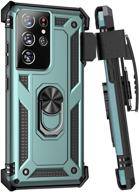 📱 samsung galaxy s21 ultra case - heavy duty military grade shockproof cover with belt clip holster, kickstand, and magnetic car mount compatibility (green) logo