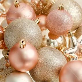 img 2 attached to 🎄 RN'D Christmas Snowflake Ball Ornaments - Holiday Hanging Snowflake and Ball Ornament Set with Hooks - 76 Ornaments and Hooks (Yellow & Rose Gold)