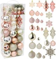 🎄 rn'd christmas snowflake ball ornaments - holiday hanging snowflake and ball ornament set with hooks - 76 ornaments and hooks (yellow & rose gold) логотип