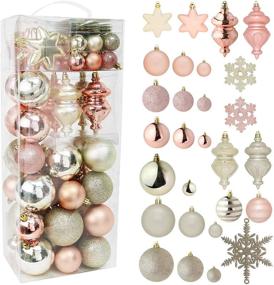 img 4 attached to 🎄 RN'D Christmas Snowflake Ball Ornaments - Holiday Hanging Snowflake and Ball Ornament Set with Hooks - 76 Ornaments and Hooks (Yellow & Rose Gold)